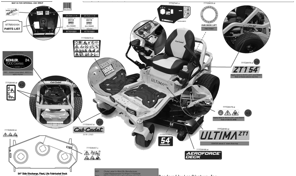Label Map Diagram and Parts List for ZT1-54KH (17RREACA010)(2019) Cub Cadet Lawn Tractor